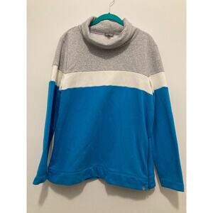 T By Talbots Top Womens Medium Blue Gray Striped Long Sleeve Mock Neck Stretch